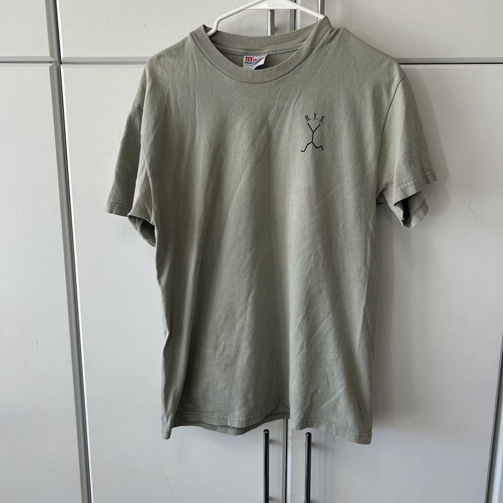 Hanes Heavyweight Running Y Stables Horse Graphic T-Shirt Sage Green Mens Medium